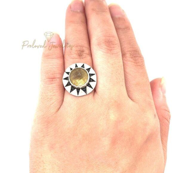 Sterling Silver 925 Yellow Stone Ring - Picture 5 of 8